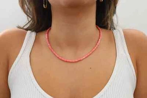 Zylinder rosa Koralle Halskette - natürlicher Edelstein Schmuck, Handarbeit rosa Koralle - Bild 1 von 7