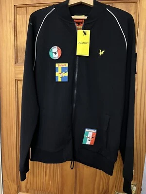 Lyle & Scott Panini Sticker Tracksuit Bomber Top Jet Black Medium NEW - Image 1 of 4