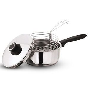 STAINLESS STEEL DEEP CHIP PAN FRYER POT WITH LID & BASKET - 20 CM
