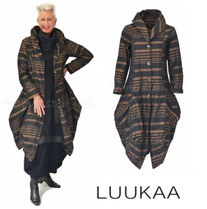 LUUKAA Taffeta 0309 PATRICE Parachute Bubble DUSTER Jacket sz 4-20 BROWN STRIPE - Picture 1 of 17