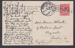 Great Britain Sc 160 on 1914 Paquebot PPC, Egypt to England, "Rue de Lesseps" - Picture 1 of 2