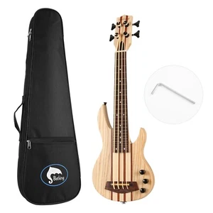 Batking Ukulele Electric Bass Neck-thru Style Without Fret Only Fret Line W/Bag - Picture 1 of 6