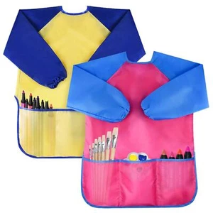 Waterproof Kids Art Smocks Toddler Painting Aprons with Long Sleeves, 3 Pockets - Picture 1 of 6