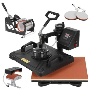 5 in 1 Heat Press Machine Digital Sublimation Mug Plate Hat Printer T-shirt - Picture 1 of 12