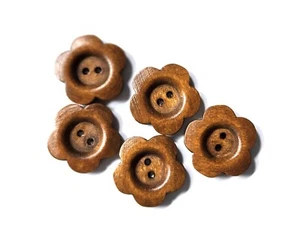 Set of 5 Brown Wood Flower Button 2 Hole-1" - Picture 1 of 1