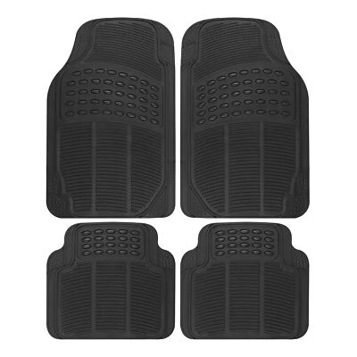 Car Rubber Floor Mats for All Weather Sedan SUV Truck 4 PC Set Trimmable Black - Image 1 of 4