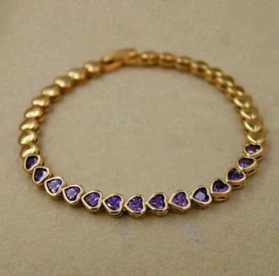 3Ct Heart Cut Tanzanite Lab-Created Womens Heart Bracelet 14K Yellow Gold Plated - Image 1 of 4