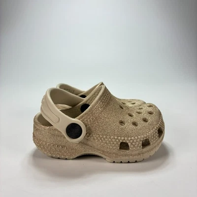 Crocs 经典木屐香槟闪光懒人鞋闪亮 209397 儿童 3 码 — 第 1/4 张图片