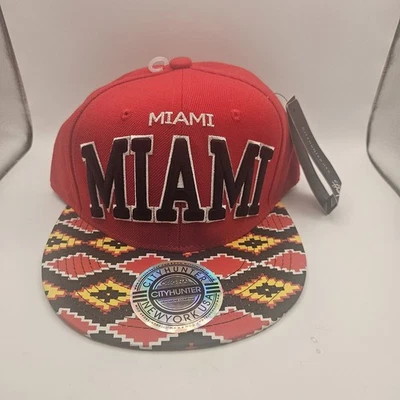Gorra MIAMI Snapback Retro Estilo Cadera Patrón Azteca Ala Plana Pico Béisbol Foto 1 de 4