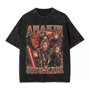 Anakin Skywalker T-Shirt Y2K Washed Retro Tee Hip Hop Star Wars Top Men’s - Picture 1 of 5
