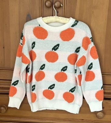 Suéter Pullover Tejido Naranja Sidra Para Mujer Talla XS Blanco Naranja y Verde Foto 1 de 4