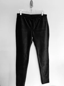 HUE Womens BLACK Corduroy ribbed Velour straight leg Pants leggings size Large - Picture 1 of 13