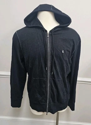 Sudadera con Capucha John Varvatos Tinta Negra Bordada Signo de la Paz Cremallera Completa 2X Foto 1 de 4