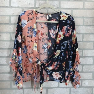 Cato Tie Waist Floral Top Gr. XL Split Bell Sleeves Cottage Core Boho Feminin - Bild 1 von 10