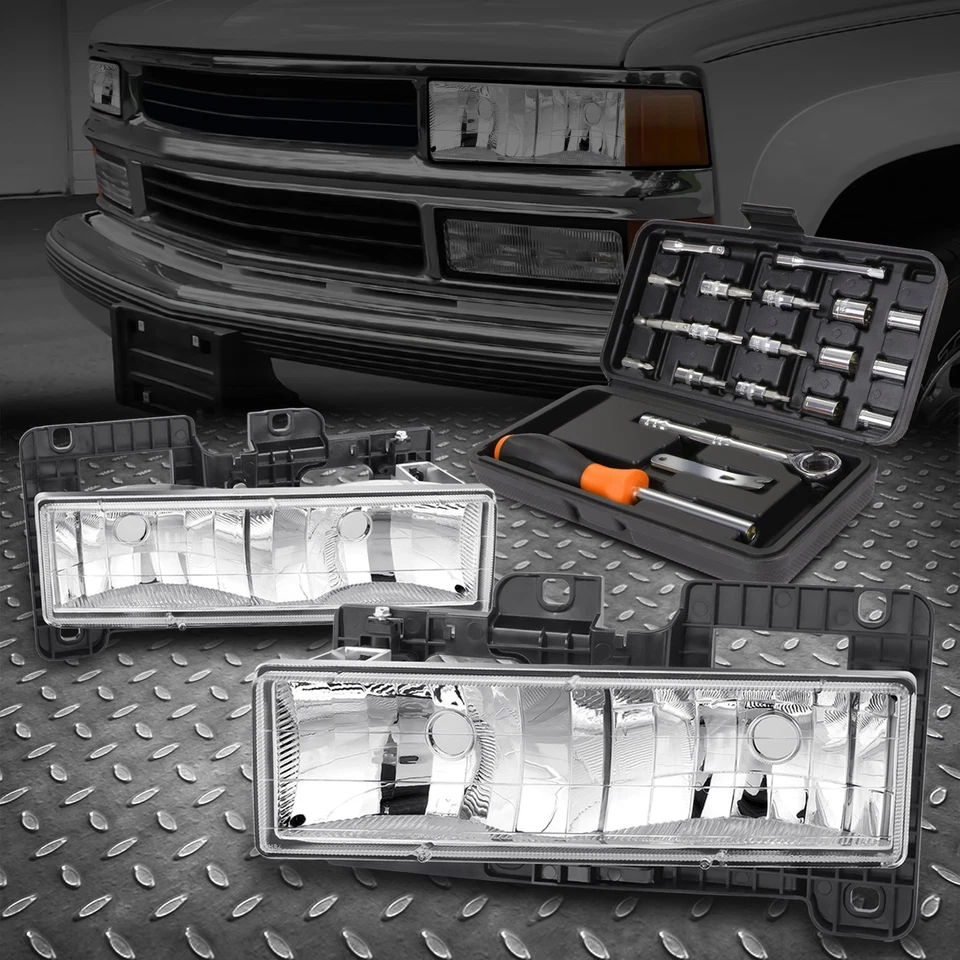 PARA 88-00 CHEVY C10 C/K 1500 2500 3500 PICKUP CARCASA CROMADA FARO + JUEGO DE HERRAMIENTAS Foto 1 de 4