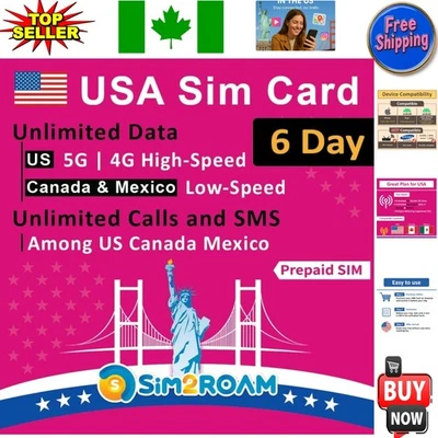 Prepaid T-Mobile SIM: Unlimited Data, Calls & Texts for North American Travel - Image 1 of 4