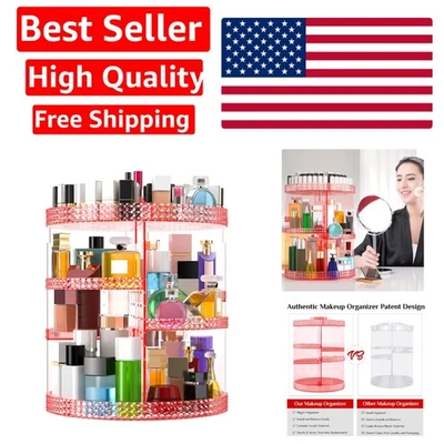 Durable Acrylic Pink 360 Makeup Organizer - Stylish 7-Layer Carousel Design - Image 1 of 4