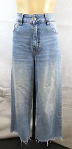 Dotti Womens Size 12 Denim Jeans High Rise Wide Leg Cropped Raw Hem Stretch - Picture 1 of 8