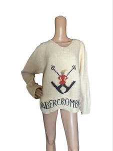 Vintage Abercrombie and Fitch Hand Knit Cream Wool Ski Sweater Mens Size S - Picture 1 of 9