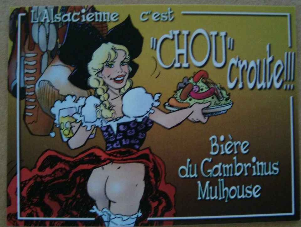 Etiquette de bière - L'Alsacienne c'est "chou" croute - tour blanc