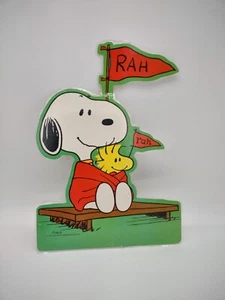 PEANUTS SNOOPY WOODSTOCK Vintage Die Cut Card Decor Cheering RAH Sidelines 1965 - Picture 1 of 12