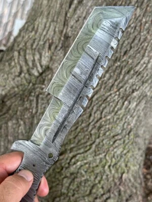 Damascus Steel Hunting Skinning Fixed Blade Knife Blank Blade Full-tang -168x - Image 1 of 4