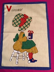 Torchon vintage prénom Vivienne pur coton 69 cm x 49 cm - Picture 1 of 4