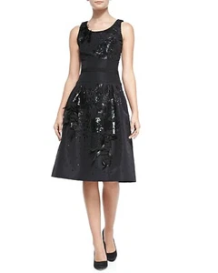 New Carolina Herrera Beaded Embroidered Cocktail black Dress Size 10 - Picture 1 of 8