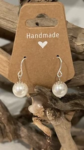 Artisan Made Faux Pearl Beaded Silver Earrings - Picture 1 of 3