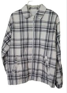 Zara White Cotton/Linen Plaid Men Bomber Jacket Size L - Picture 1 of 7