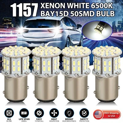 4x 1157 50-SMD LED Tail Brake Stop Reverse Parking Light Bulbs 6000K Super White - Image 1 of 4