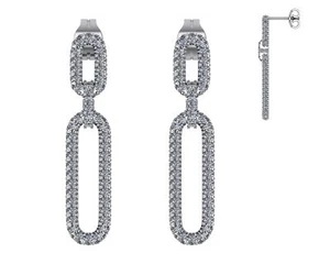 Double Oval Dangle Earrings in 925 Sterling Silver & Pure Brilliance Zirconia - Picture 1 of 13