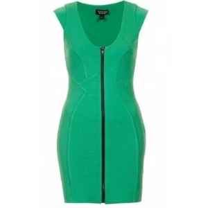 Topshop Stretchy Bodycon Dress with Cap Sleeves & Visible Front Zip Two Colours - Picture 1 of 6