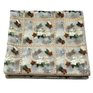 1M DIY Embroidered Floral Check Mesh Lace Fabric for Table Cloth Cover Material - Picture 1 of 9