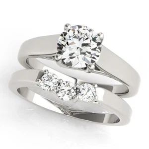 1.25 Ct Round Cut Lab-Created Certified Wedding Diamond Band Set 14K White Gold - Picture 1 of 5