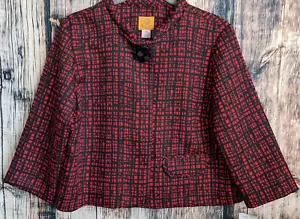 Ruby Rd Blazer Womens Plus 16P Red Black Plaid Beaded Crop Holiday Festival - Picture 1 of 7