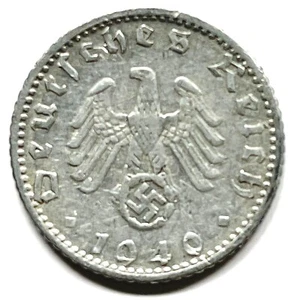 DE COLECCIÓN 1940 D TERCER REICH NAZI ALEMANIA 50 REICHPIFFEFFING CON ESVÁSTICA EN MUY BUEN ESTADO - Imagen 1 de 4