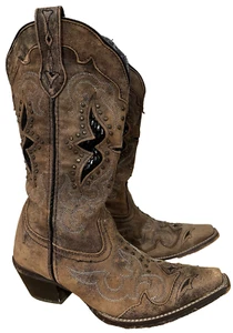 Laredo Lucretia Brown Leather Western Snip Toe Boots Snake Inlay Women’s Size 7M - Picture 1 of 8