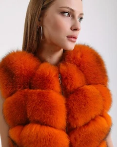 Orange Colour Real Fox Fur Vest Stylish Elegant Luxury - Picture 1 of 13