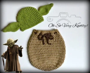 Star Wars Yoda Inspirado Hecho a Mano Crochet Bebé Recién Nacido Conjunto Sombrero y Envoltura Saco - Imagen 1 de 4