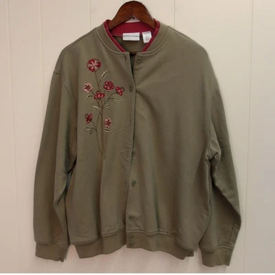 Suéter Cárdigan Alfred Dunner Verde Floral Bordado Botón Frontal XL / #1240 Foto 1 de 4