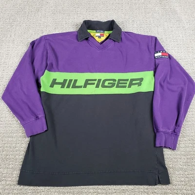 Camisa Tommy Hilfiger Vintage Años 90 Para Hombre Mediana Rugby ColorBlock Manga Larga Retro Foto 1 de 4