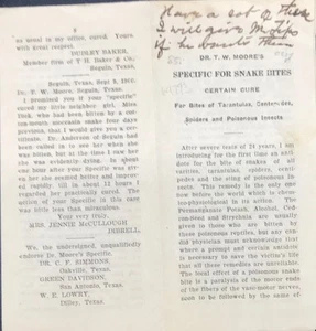 DR T.W MOORE'S SPECIFIC FOR SNAKE BITES CERTAIN CURE FOR BITES OF TARANTULAS - Picture 1 of 1