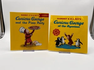 Curious George 8X8 Trade Paperback Lot of 2 Books- Aquarium~ Pizza Party - Picture 1 of 3