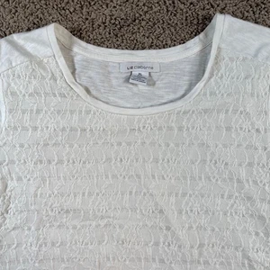 Liz Claiborne Damen weiß Spitze Overlay Tunika Top Übergröße XL Bluse Fee T-Shirt - Bild 1 von 7