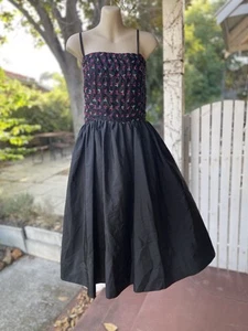 Vintage 1980's Black Party Dress Cocktail Dress Pink Bow Midi Size 14 - Picture 1 of 17