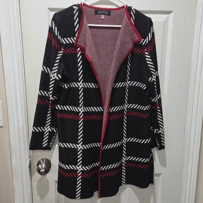 Cárdigan para mujer Kasper negro rojo blanco a cuadros frente abierto talla XL Foto 1 de 4