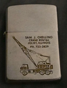 1966 Zippo Sam J Chellino Crane Rentals Joliet Illinois Advertising Lighter - Picture 1 of 5