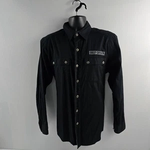Harley Davidson long sleeve down shirt embroidered black medium mens 5296 - Picture 1 of 8