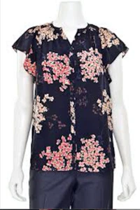 Rebecca Taylor shirt Dark navy Floral Flutter Sleeve Top Blouse 8 New- $250 -B44 - Picture 1 of 6